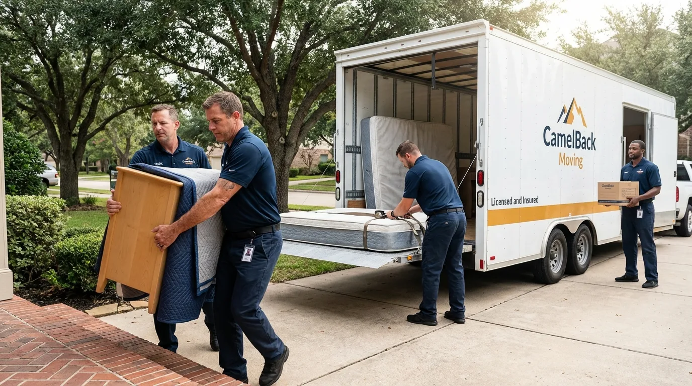 Crew loading residential truck for cross-state move from Cushing, ME