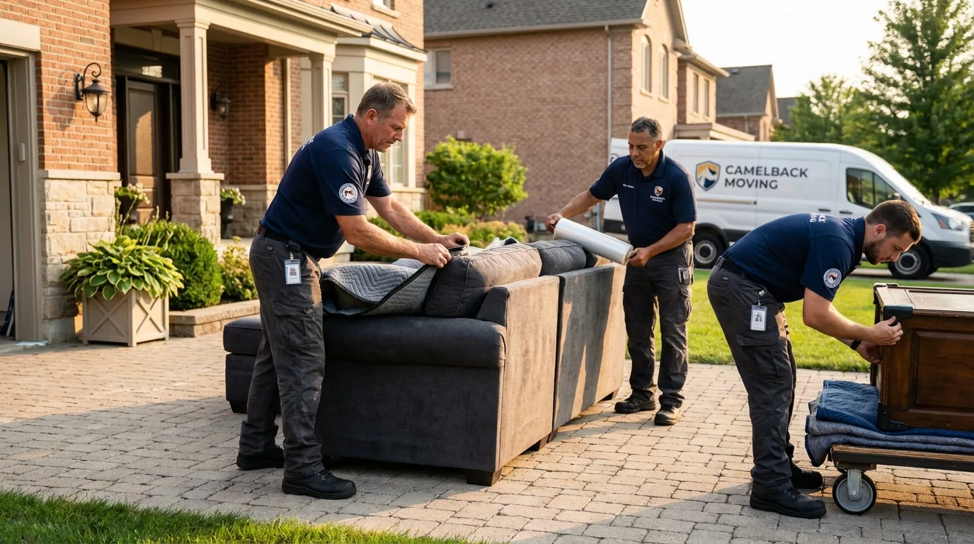 Large estate moving crew wrapping furniture in Cushing, ME